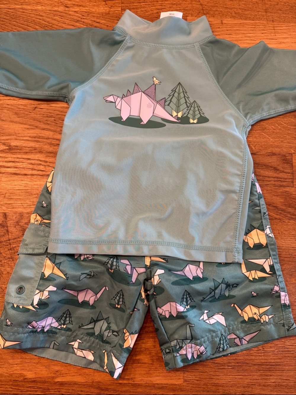 UV Skinz Kids Teal Origami Dino Rash Guard Set